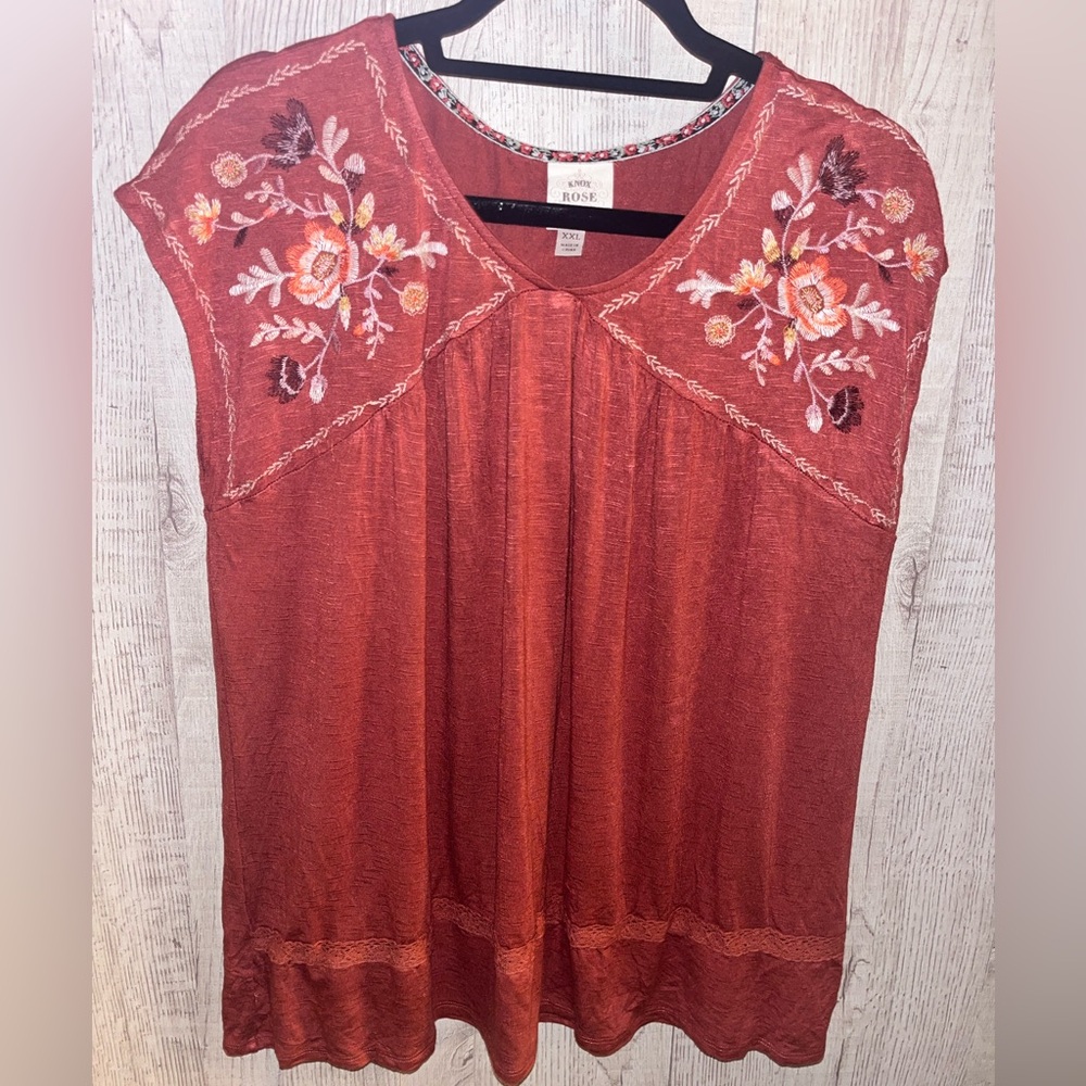 Knox Rose Women's Embroidered Red Top size XXL